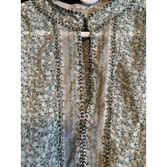 Free People If I Had You Printed Beaded Long Sleeve Sheer Peasant Blouse Large - Picture 7 of 11